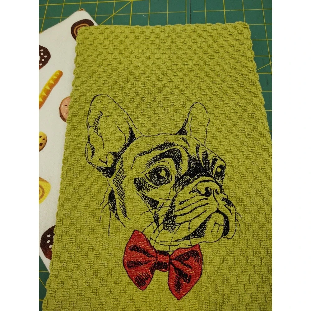 FRENCH BULLDOG With Bow Tie Kitchen Bath Hand Bar Towel Set of 2 Great Gift!